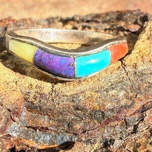 Vintage Southwestern Sterling Silver Channel Inlay Ring